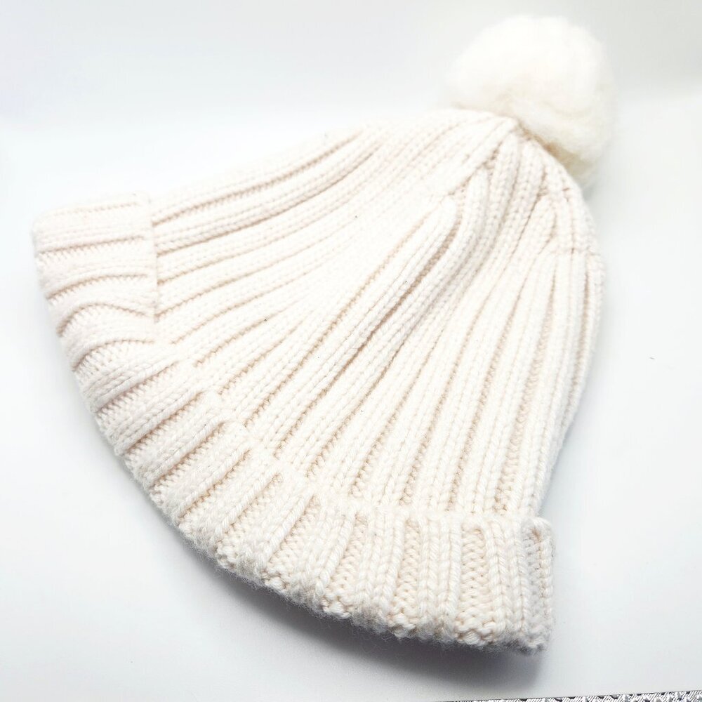 J.Crew Cream White Wool Blend Pom Pom Beanie Winter Hat